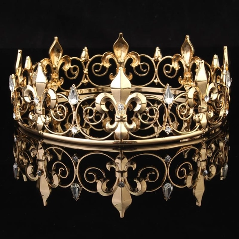 Luxury Round Bridal Crown Tiara Alloy Crystal Fleur-De-Lis Hollow Wedding Hair Accessories For Women