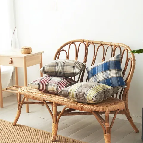 Karierte Kissenbezüge Polyester Leinen Mischung Dekorative Kissenhüllen Für Sofa Bett Moderner Landhausstil Unsichtbarer Reißverschluss