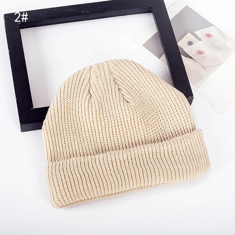 Gorro De Punto Acrílico Cálido Dobladillo Acanalado Docker Marinero Skullcap Invierno Otoño Color Sólido