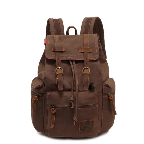 Rugzak Vintage Canvas En Leer Grote Capaciteit Laptop Tas Reizen Casual Rucksack Voor Heren