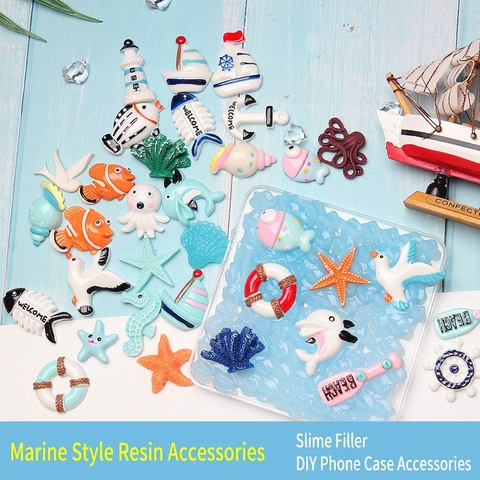 Ocean Theme Resin Accessories Starfish Shell Anchor Flatback Charms For DIY Phone Case Decor And Slime Fillers