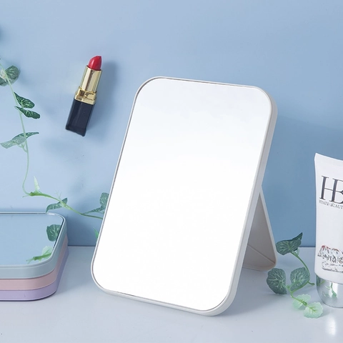 Foldable Desktop Makeup Mirror High Definition Portable Rectangular Adjustable Vanity Table Dressing Mirror Minimalist Plastic Frame