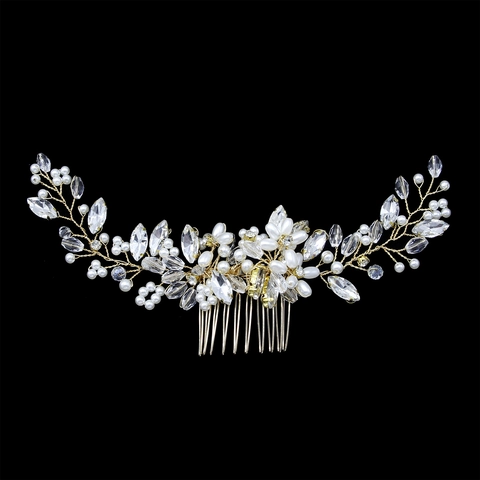 Pettine Per Capelli Sposa Perla Artificial Cristalli Matrimonio Copricapo Fatto A Mano Fiore Foglia Filo Lega Gioielli Donne