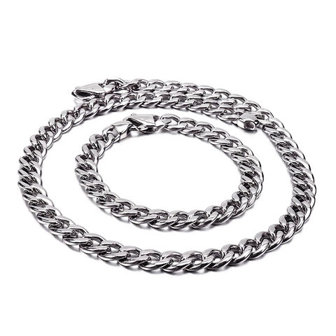 Collana E Bracciale A Maglia Cubana In Acciaio Inossidabile Lucido Stile Hip Hop Punk Gioielli Da Uomo