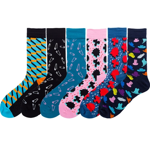 Chaussettes Mi-mollet Unisexes en Coton Colorées Motif Géométrique Épingle Chapeau Sirène Léopard Streetwear Skateboard