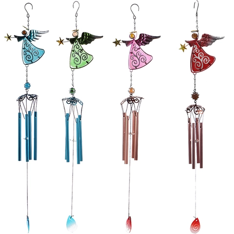Engel Windgong Metaal Glas Handgeschilderd Buiten Tuin Hangende Decoratie Romantisch Huisdecor Herdenkingscadeaus