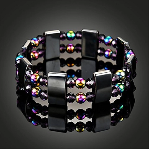 Double Layer Bracelet Hematite Magnetic Stones Colorful Faceted Beads Elastic Geometric Boho Fashion Jewelry For Men Women