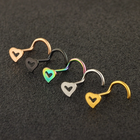 Herzform Edelstahl Nasenstecker L-Form Piercing Schmuck Hohl Design Minimalistisch Körper Zubehör Für Damen Herren
