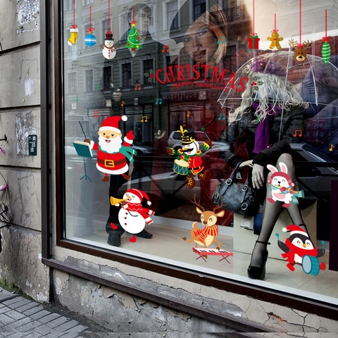 Weihnachts Fensteraufkleber Cartoon Weihnachtsmann Rentier Schneemann Nussknacker PVC Wasserdicht Wandaufkleber Dekor