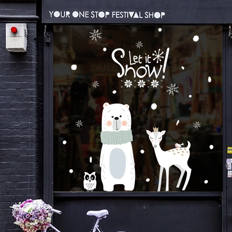 Pegatinas Ventana Navidad Oso Polar Ciervo Búho Copo Nieve Let It Snow PVC Impermeable Removible Decoración Invierno