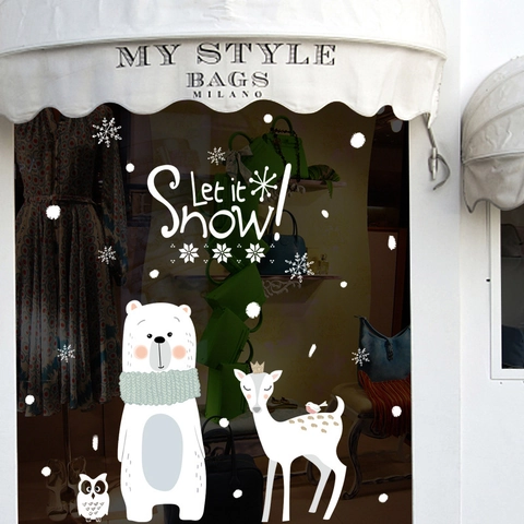 Pegatinas Ventana Navidad Oso Polar Ciervo Búho Copo Nieve Let It Snow PVC Impermeable Removible Decoración Invierno