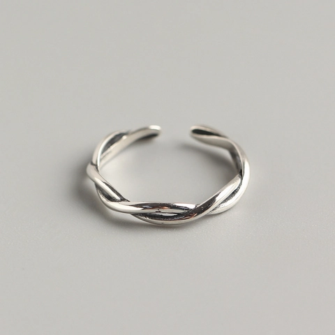 Gedraaide Gevlochten Open Ring 925 Sterling Zilver Vintage Verstelbare Band Sieraden Voor Vrouwen Retro Minimalistische Stijl