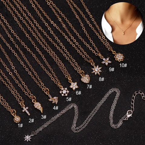 Collana Con Pendente In Rame E Zirconia Per Donna Elegante Cuore Stella Fiore Farfalla Gioielli Regalo Catena Sottile