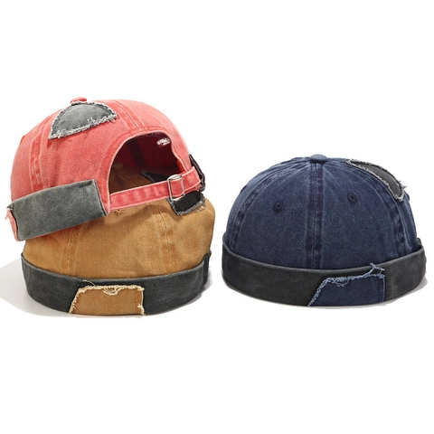 Berretto Docker Senza Tesa In Cotone Lavato Retro Cappello Miki Vintage Distressed Fibbia In Metallo Regolabile Hip Hop Unisex