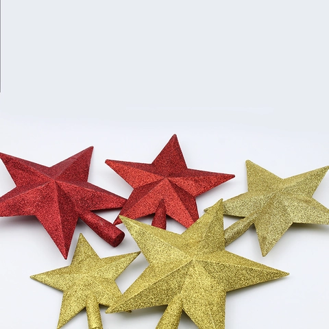 Puntale Per Albero Di Natale Stella Glitter Plastica Pentagramma Ornamento Decorazione Festiva Luccicante Addobbo 3D