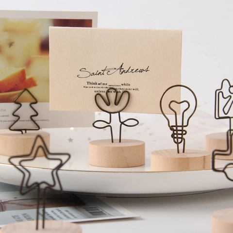 Vintage Wood Base Metal Wire Memo Clip Photo Holder Desktop Decoration Shape Zakka Style Message Card Stand