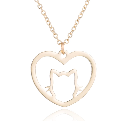 Stainless Steel Necklace Hollow Heart Cat Silhouette Pendant Fashion Jewelry For Women Simple Elegant Minimalist Animal Style