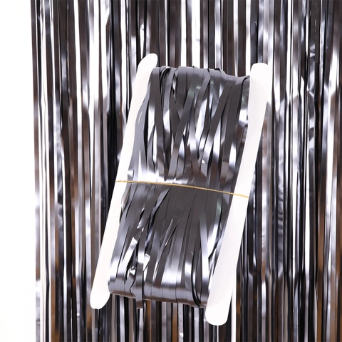 Matte Black Foil Curtain Tinsel Fringe Backdrop Party Halloween Birthday Wedding Stage Decoration Metallic PET