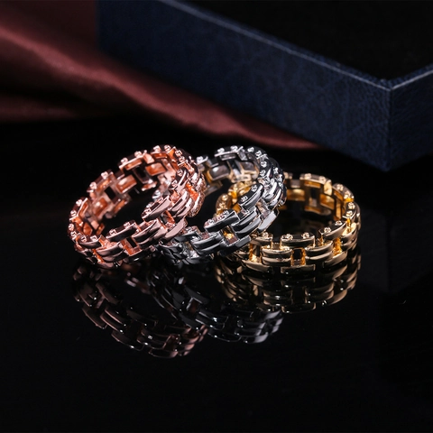 Uhrenarmband Kette Industrieller Ring Kupfer Zirkonia Mechanischer Punk Stil Unisex Mode Schmuck Poliertes Finish