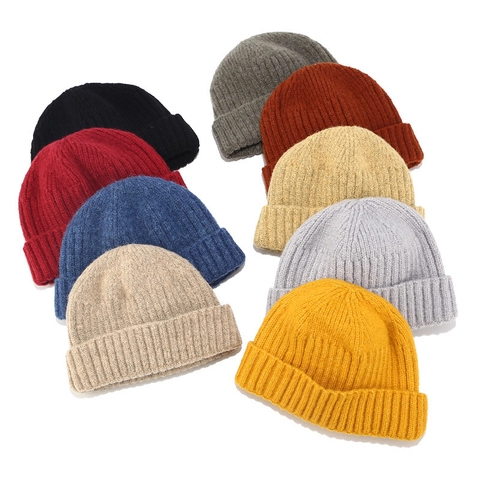 Docker Hat Beanie Knitted Ribbed Brimless Rolled Cuff Retro Hip Hop Skull Cap Men Women Winter Warm Outdoor Accessory