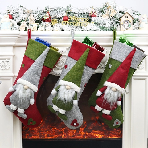Calze Di Natale Sacchetto Regalo 3D Gnomo Bambola Senza Volto Feltro Tessuto Non Tessuto Peluche Arredo Casa Nordico