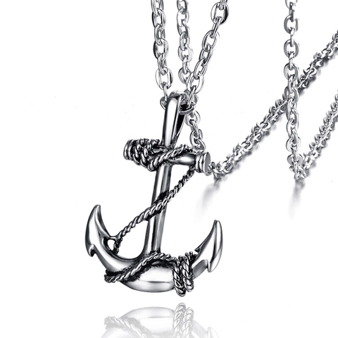Anchor Pendant Necklace Stainless Steel Nautical Rope Vintage Retro Style Jewelry For Men Boys