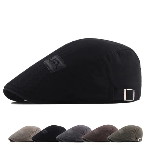 Men Vintage Cotton Beret Hat British Style Forward Cap With Embroidery Patch Adjustable Metal Buckle Casual Ivy Hat