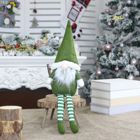 Bambola Di Gnomo Di Natale Peluche Vecchio Senza Volto Gambe Lunghe A Strisce Postura Seduta Decorazione Desktop Per Casa