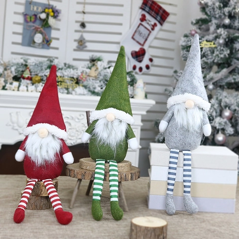 Bambola Di Gnomo Di Natale Peluche Vecchio Senza Volto Gambe Lunghe A Strisce Postura Seduta Decorazione Desktop Per Casa