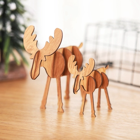 Adorno Escritorio Reno Navidad Madera 3D DIY Montaje Decoración Figura Alce Vacaciones Regalo Creativo