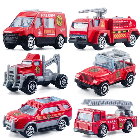 Die-cast Fire Truck SUV And Trailer Toy Vehicles Alloy Pull Back Action For Kids Emergency Rescue Models