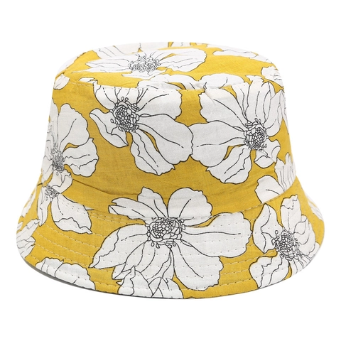Cotton Canvas Reversible Bucket Hat Flower Print Wide Brim Sun Protection Summer Outdoor Travel Vintage Style Women