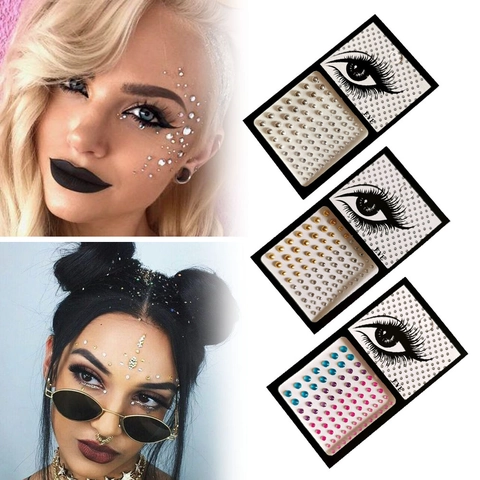 Face Rhinestone Stickers Self Adhesive Eye Gems Resin Faux Artificial Pearl Body Art Makeup Decoration For Party Festival Rave