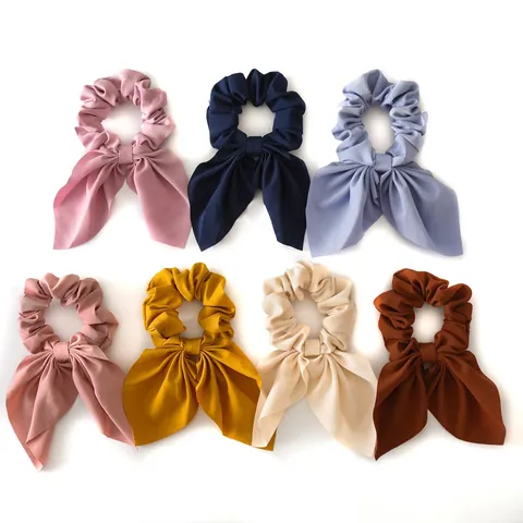 Strik Lint Scrunchie Stof Elastische Haarband Met Lange Streamer Elegante Paardenstaart Houder Mode Voor Dames