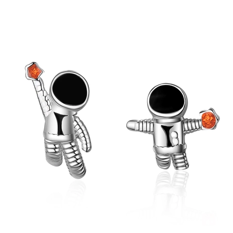 Astronaut Spaceman Stud Earrings Copper White Gold Plated Enamel Asymmetric Creative Space Theme Jewelry Gift For Women