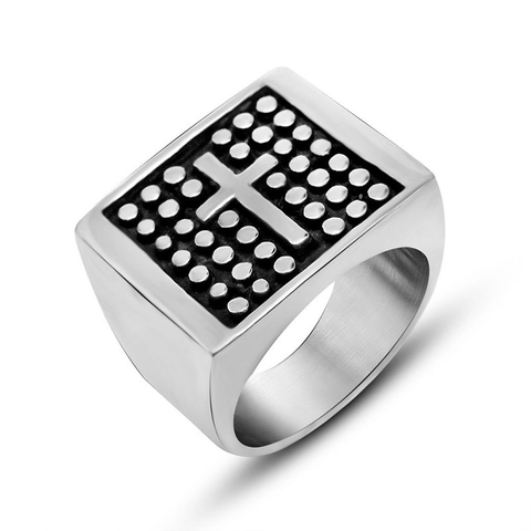 Anello A Sigillo Vintage Da Uomo In Acciaio Inossidabile Lucido Motivo A Croce Faccia Quadrata Gioielli Punk