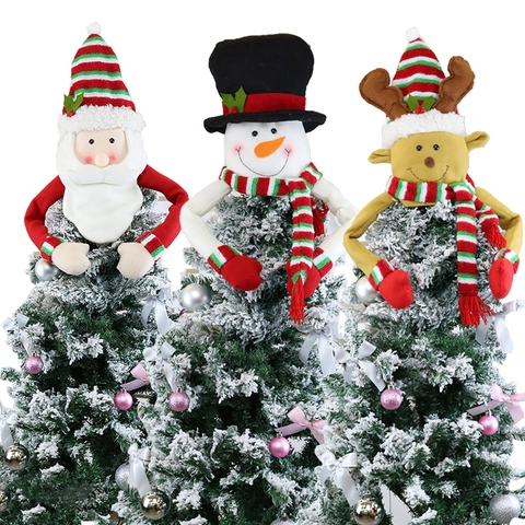 Puntale Per Albero Di Natale Babbo Natale Pupazzo Di Neve Renna Tessuto Spazzolato Lana Peluche Decorazione Per Feste