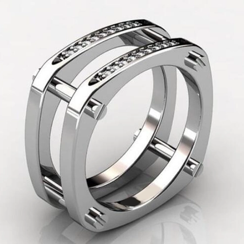 Parallel Geometric Band Ring Copper Cubic Zirconia Screw Motif Industrial Punk Style For Men