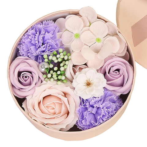 Soap Flower Gift Box Artificial Rose Carnation Round Floral Arrangement For Valentine Day Anniversary Wedding Gift