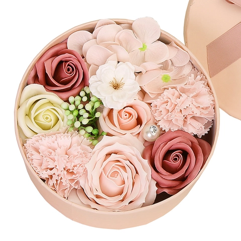 Soap Flower Gift Box Artificial Rose Carnation Round Floral Arrangement For Valentine Day Anniversary Wedding Gift