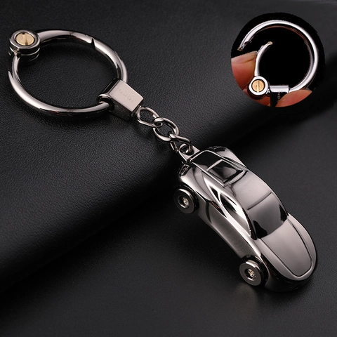 Sports Car Model Keychain Zinc Alloy Metal LED Glowing Light Electroplated Colorful Car Key Ring Bag Pendant Gift Accessory