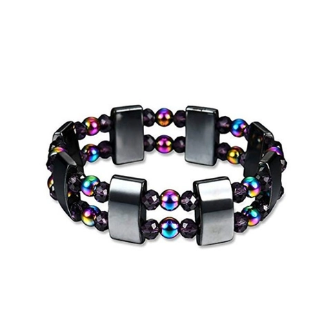 Double Layer Bracelet Hematite Magnetic Stones Colorful Faceted Beads Elastic Geometric Boho Fashion Jewelry For Men Women