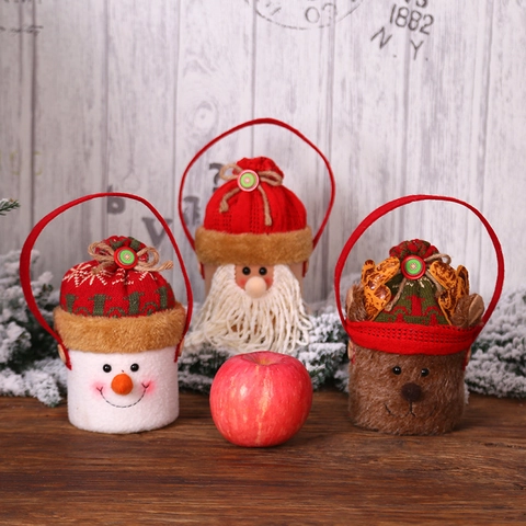 Weihnachts Geschenktasche Gestrickt Stoff Weihnachtsmann Schneemann Rentier Cartoon Süßigkeiten Korb Apfeltasche Festliche Dekoration