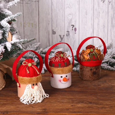 Weihnachts Geschenktasche Gestrickt Stoff Weihnachtsmann Schneemann Rentier Cartoon Süßigkeiten Korb Apfeltasche Festliche Dekoration