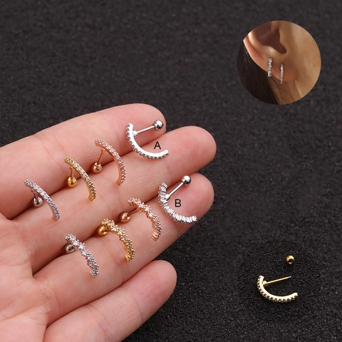 Pendientes Cartílago Curvos Circón Acero Inoxidable Cobre Bola Roscada Joyería Piercing Moda Mujeres