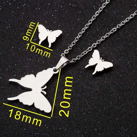 Colección Joyería Mariposa Acero Inoxidable Minimalista Collar Y Pendientes Chapado Oro Plata Accesorio Moda Mujer Boda Fiesta