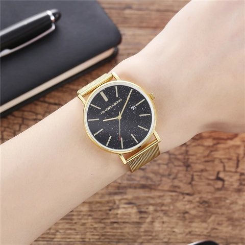 Men Quartz Watch Starry Sky Dial Milanese Mesh Strap Business Casual Wristwatch With Date Calendar Function
