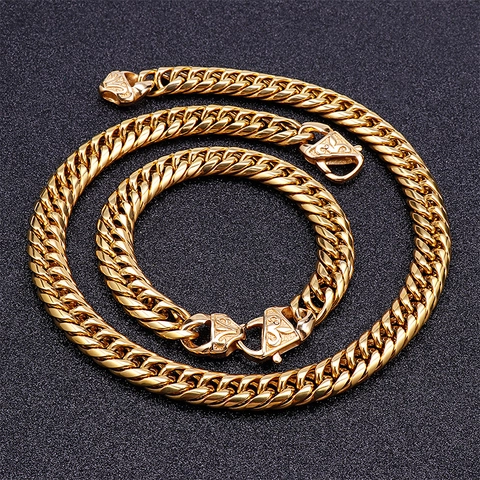 Heren Cubaanse Schakelketting Armband Roestvrij Staal Goud Zwart Verguld Grof Punk Mannelijk Accessoire