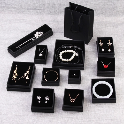 Sieraden Cadeauverpakking Kraftpapier Rechthoek Vierkant Ketting Ring Oorbel Opslag Verpakking Case Retro Zwart Bruin Organizer