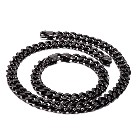 Men Stainless Steel Cuban Link Chain Necklace And Bracelet Interlocking Polished Hip Hop Punk Jewelry